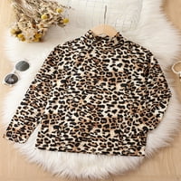 PEYAKIDSAA Girls dugih rukava Turtleneck Leopard Print Majica Ležerne košulje Slim Fit Bluza Tunic Tops