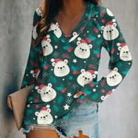 Ženska V-izrez Casual Božićni print Raglan majica s dugim rukavima Top Hot6SL868376