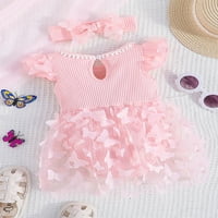 SprifallBaby Baby Girl Ljeto odijelo Flyne rukavice rub 3D Butterfly Tulle haljina s trakom za glavu
