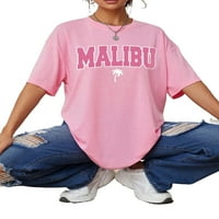 Ženska casual slova okrugla vrata ružičaste majice