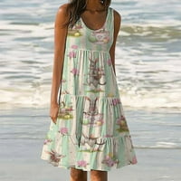 Jsaierl Womens Uskrsne haljine Zekovine Ispis Ležerne haljine na plaži bez rukava Dužina koljena haljina