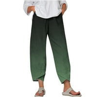 Ženske posteljine hlače Ljeto Capris Hlače visokog struka Gradijent široki džepovi za noge Cinch donja pantalona zelena veličina M