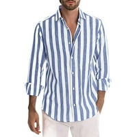 Muške košulje modne casual prugaste posteljine košulje s dugim rukavima za muškarce