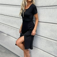 Ženska modna kratka rukava Split Sexy Slim haljina