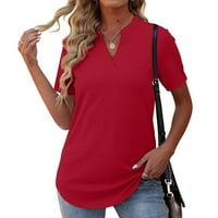 Yyeselk Womens Trendy Elegantni vrhovi Tee majice Solidna redovita fit tunika bluza Ljeto V izrez kratki