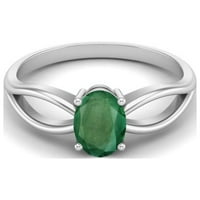 Ovalni rez zeleni smaragdni sterling srebrni solitaire keltski ženski vjenčani prsten