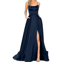 Ženska večernja haljina za zabavu Elegantne leđa duge haljine, mornarice plavo-l