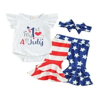 Wybzd Moj 1. četvrti jul Dječji odjeću bez rukava + USA zastave ruffle flare pantalone + pozabane za glavu bijela 2- godine