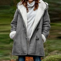 Ženska zima plus veličina solid plus baršunasti kaput dugi rukav rukav džepni kaput siva l