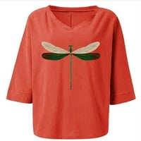 Kiplyki Cleariance Božićne majice za žene okrugli V-izrez Casual Pamuk Jumper Tops DragonFlies dame