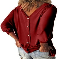 Plus size ženski V or vrat majica za majicu srca Labava bluza Dame Ležerne prilike za vrećama VINA Crvena
