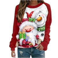 Božićne majice za žene Ležerne prilike s dugim rukavima, pulover za okrugli vrat, majica s okruglim