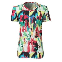 B91XZ T majice za žene Žene Ljetne vrhove V izrez Casual Thirts Puff rukava Basic Tops Camouflage, XXL