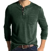 GUBOTARE THIrts majice za muškarce Dugme Okrugli izrez Čvrsta boja Bluza Dugi rukav Džepna rukavica