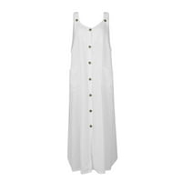 Ljetne haljine za žensku punu labavu haljinu bez rukava A-Line V-izrez klupska haljina bijela s