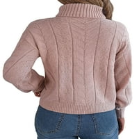 Nizine žene obične pulovene pulover zimski pad turtleneck džempere casual dugih rukava ružičasti m
