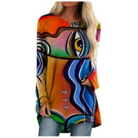 Puntoco Womens Plus klirence veličine, žene plus veličine ispisane apstraktne umjetničke pulover dugih