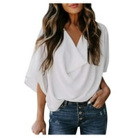 Ljetni ženski bluze s rukavima od pune bluze seksi ženske plus košulje V-izrez bijeli l