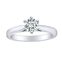 Carat Okrugli oblik Bijeli prirodni dijamant prong zaručnički prsten 14K čvrsta bijela zlatna prstena