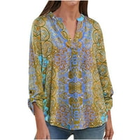 Komonija s dugim rukavima za ženu kauzal V-izrez flora tiskanje tunika bluza majica jesenski vrhovi