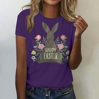 Ženski slatki uskrsni ispis Kratki rukav okrugli vrat Prednji ramena Vintage kratki rukav Ljeto Majica Top Purple XL