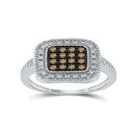 Sterling srebrna ženska okrugla smeđa dijamantski kvadratni prsten CTTW