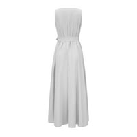 Haljine za žene bez rukava A-line Maxi uska čvrsto učvršćuju čvrstu letnju V-izrez bijela l