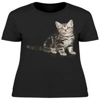 Siva kratka kosa mačka sjedeti majica - majica -Image by shutterstock, ženska srednja sredstva