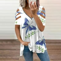 Ženski modni povremeni patentni zatvarač s V-izrezom tiskani majica s kratkim rukavima