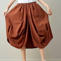 Lilgiuy Women Mini elastične suknje Ženska elastična struka Čvrsta pamučna konopska suknja Loose Velikog