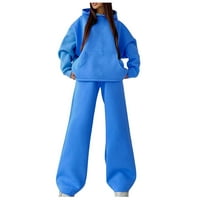 WAVSUF ženski setovi plus veličina dugih rukava CREW CATF COLD labavi vrhovi i hlače Zimske plave pantalone