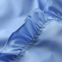 Ljetni tunički vrhovi za žene V izrez kratki rukav ruff dressy bluze pune boje casual labavi fit tee