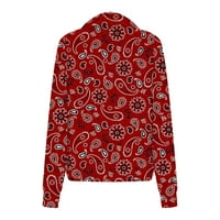 Absuyy ženske duksere bez kapuljača modne dugih rukava od tiskane košulje sa zatvaračem crvene veličine