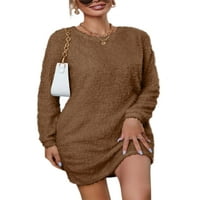 Žene Plišani pulover Jumper Ležerne prilike za toplu džemper debeli pleteni zimski mini haljine smeđe