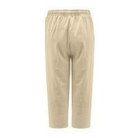 QOLATI Trendy Summer Capri pantalone za žene Pamučna posteljina labavi fit elastični čep sa šljokicama