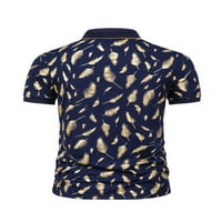 Muški zlatni uzorak s kratkim rukavima Print polo majice Ovratni vrhovi Navy Blue 2xl