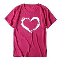Huaai ženska ljetna casual majica kratkih rukava o vratu otkucaju za srce u obliku slova srca, majica bluza majica vruća ružičasta xxxl