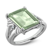 Gem Stone King 6. CT Octagon Green Prasiolit Bijeli dijamantski sterling srebrni prsten