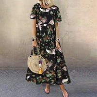 Ljetne haljine za žene Dužina gležnja Maxi kratki rukav modni okrugli dekolte od tiskane haljine crne