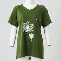 Ženski vrhovi bluza Grafički print kratkih rukava modne žene ljetne V-izrez T-majice Tunic Tee Green