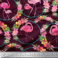 Soimoi pamučna poplin tkanina cvjetna vijenac i flamingo ptica otisak šivaći šipka