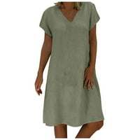 Ženska haljina ljeto labava puna boja kratka rukava s kratkim rukavima, vojska zelena, xxl