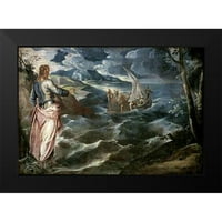 TINTOORETTO, Jacopo crni moderni uokvireni muzej umjetnički print pod nazivom - Muselyst na moru Galileeja
