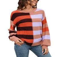 Merqwadd Žene pulover džemper vrhovi pletene posade Striped print tanki pleteni odjeća Jumper Blok Zimska