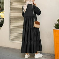 Cotonie ženska modna okrugla vrat labav dugi rukav čvrsta haljina-haljina velika haljina velika prodaja