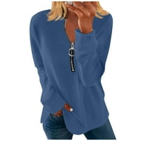 Ženska majica Solidna boja okrugla vrata Pola zip dugih rukava