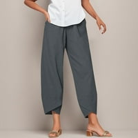 Mackneog Loose žene ravno ljetne hlače visoke ležerne struke duge čvrste pamučne pantalone