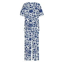 Ljetne odjeće za žene postavljene ležerne trendi salon za ispis setovi kratkih rukava Crewneck majica sa širokim nogama dugih hlača