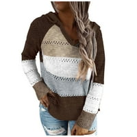 〖Roliyen〗 džemperi za žene modne žene spajaju casual patchwork V-izrez dugih rukava s kapuljačom džemper