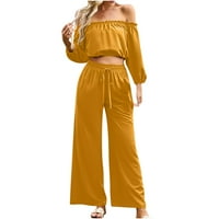 Ženske ljetne odjeće od ramena gornji i nacrtajući elastični struk široke noge duge hlače SET Yellow